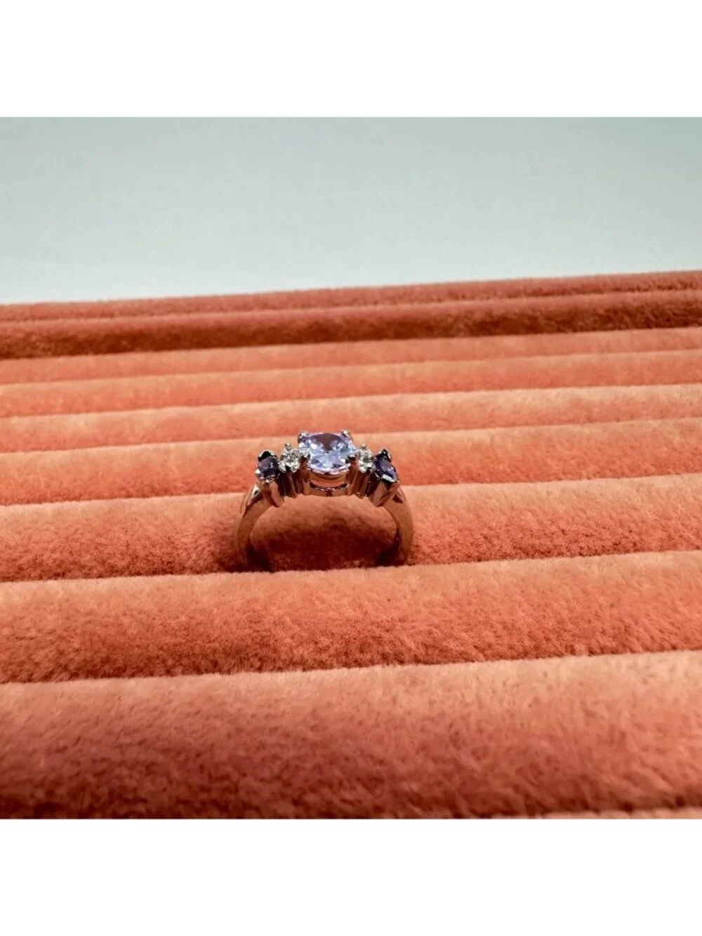 Silver-Tone Ring With Round & Marquise Cut Purple CZ Stones Size 7.5 - Picture 4 of 11